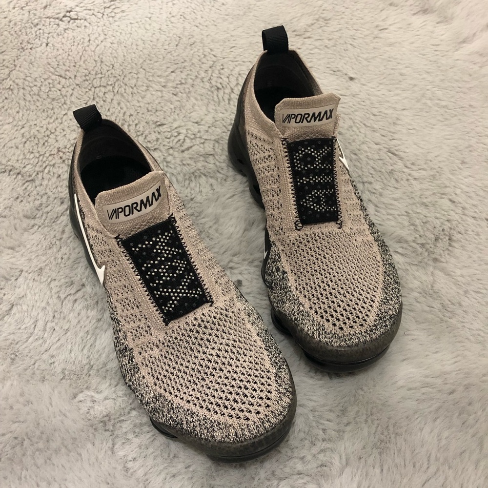 Nike Vapormax Flyknit Beige and Black Athletic Shoes